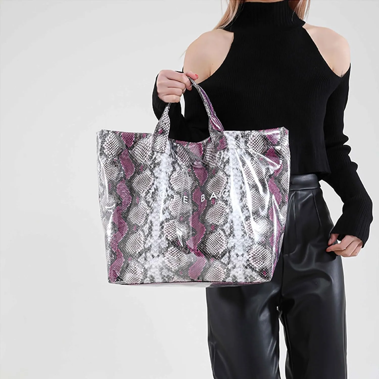 Women’s PVC Tote Bag Large Kraft Paper Clear Plastic Tote Bag Top Handle Clear Hobo Handbag hot pink tote bag