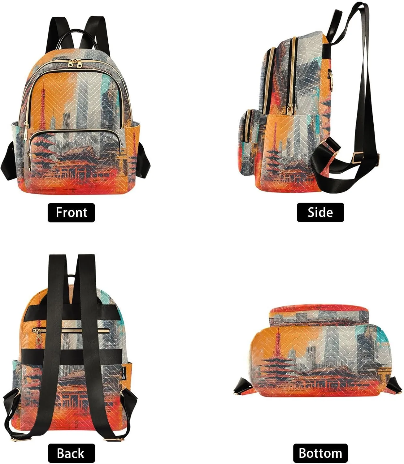 Women's Quilted Backpack Purse Abstract Tower Buildings and Skyscrapers Fashion Backpacks Casual Rucksack, Medium