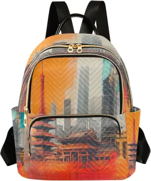 Women's Quilted Backpack Purse Abstract Tower Buildings and Skyscrapers Fashion Backpacks Casual Rucksack, Medium