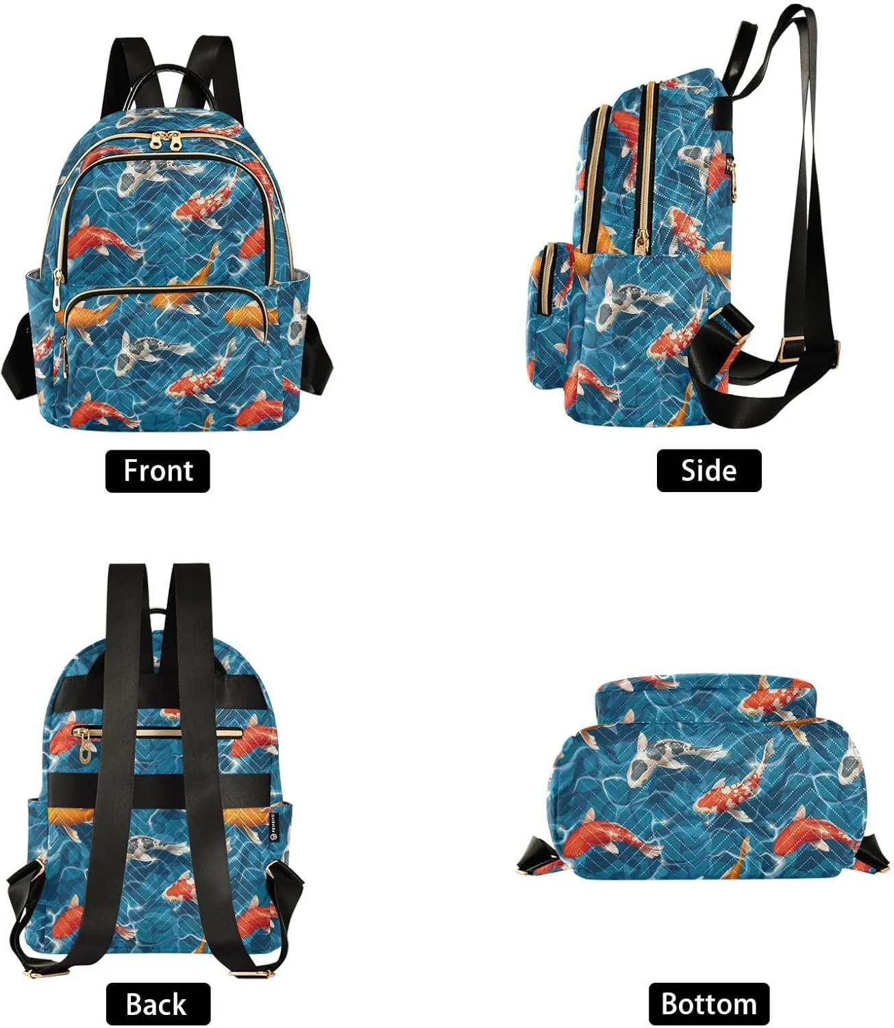 Women's Quilted Small Backpack Koi Carps Mini Backpack Purse for Women College Travel Daypack