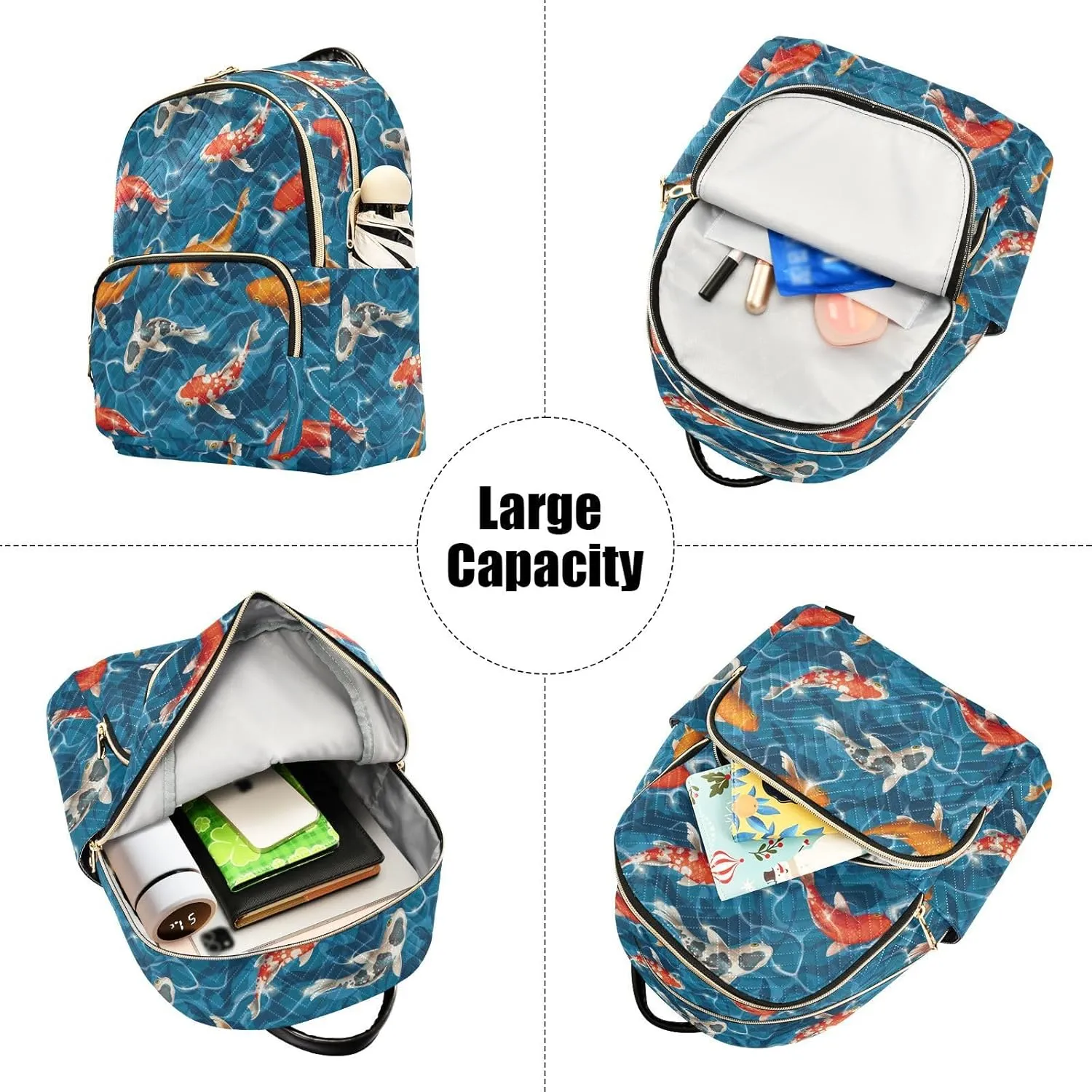 Women's Quilted Small Backpack Koi Carps Mini Backpack Purse for Women College Travel Daypack