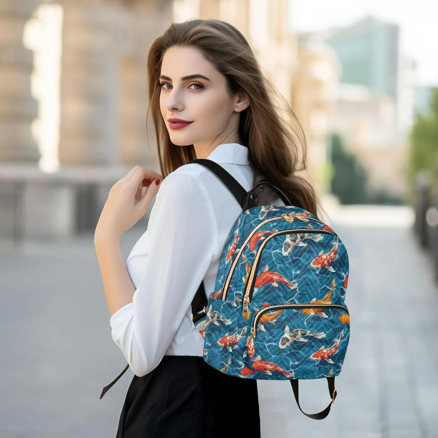 Women's Quilted Small Backpack Koi Carps Mini Backpack Purse for Women College Travel Daypack