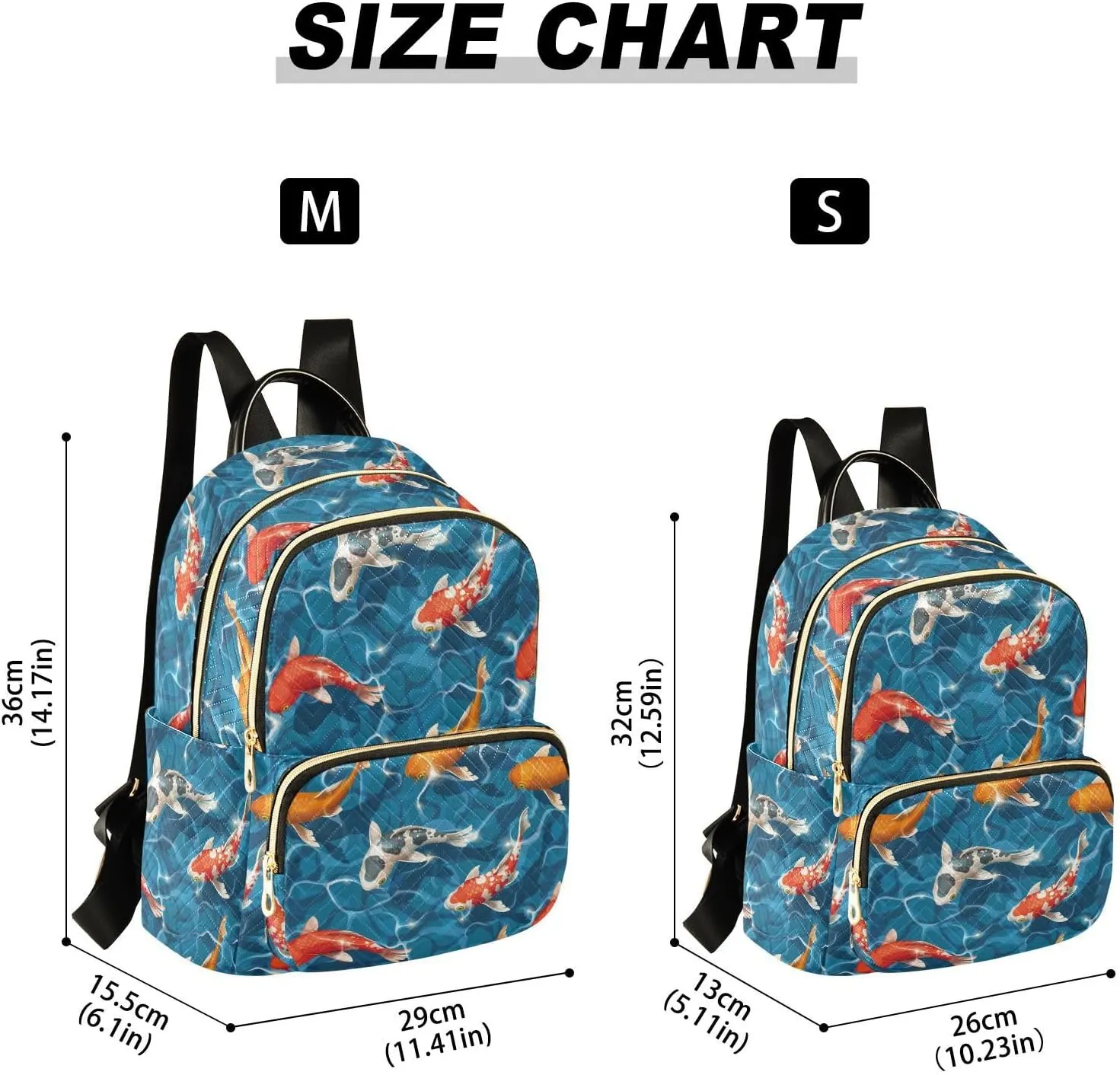 Women's Quilted Small Backpack Koi Carps Mini Backpack Purse for Women College Travel Daypack