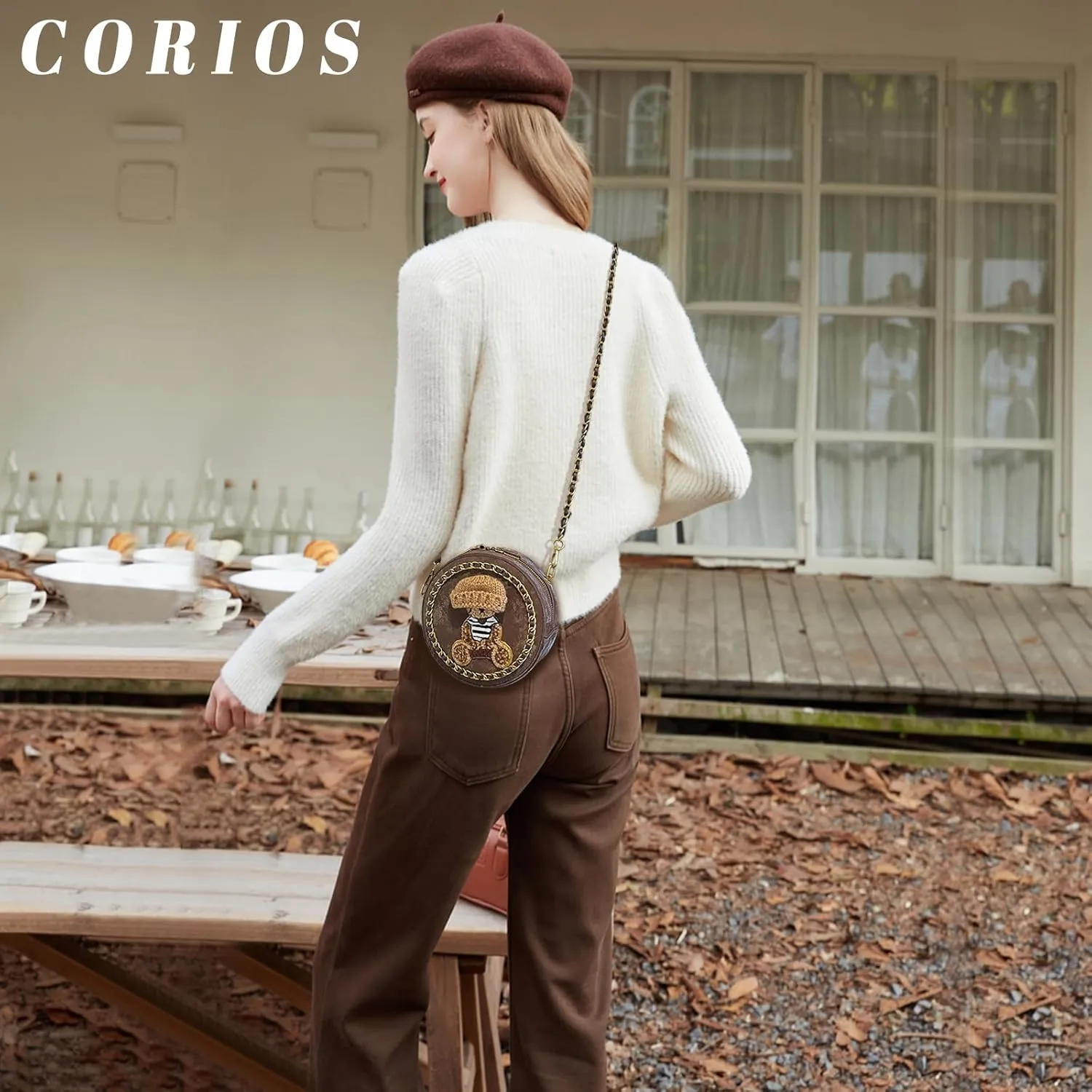 Women's Round Crossbody Bag - PU Leather Shoulder Bag with Cute Bear Design, Waterproof, Small Capacity, Top-Handle