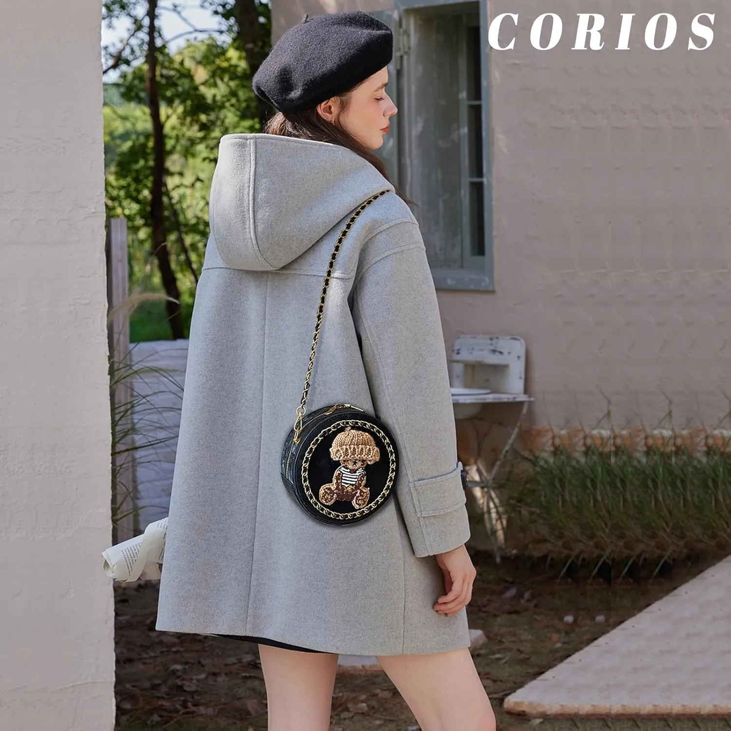 Women's Round Crossbody Bag - PU Leather Shoulder Bag with Cute Bear Design, Waterproof, Small Capacity, Top-Handle