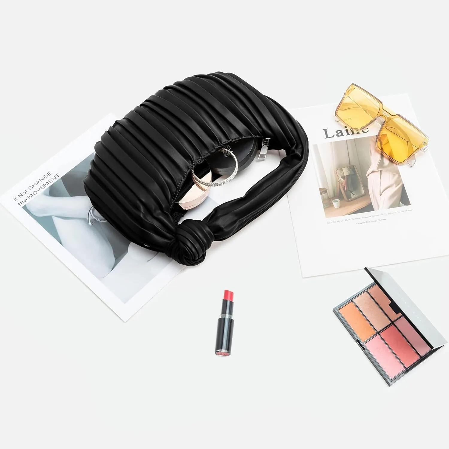 Women's Small Knotted Handbag Soft PU Leather Crossbody Dumpling Bag with Ruched Cloud Clutch Design