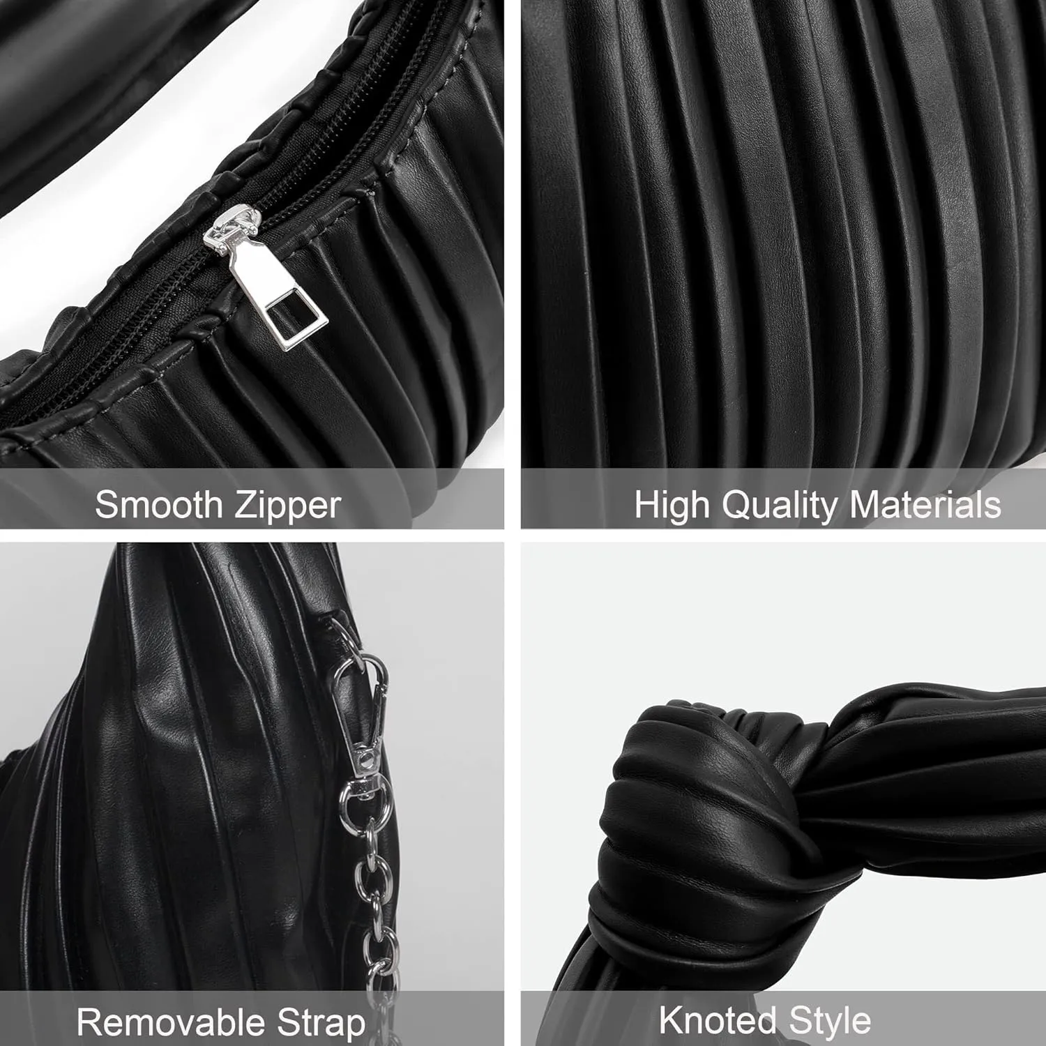 Women's Small Knotted Handbag Soft PU Leather Crossbody Dumpling Bag with Ruched Cloud Clutch Design