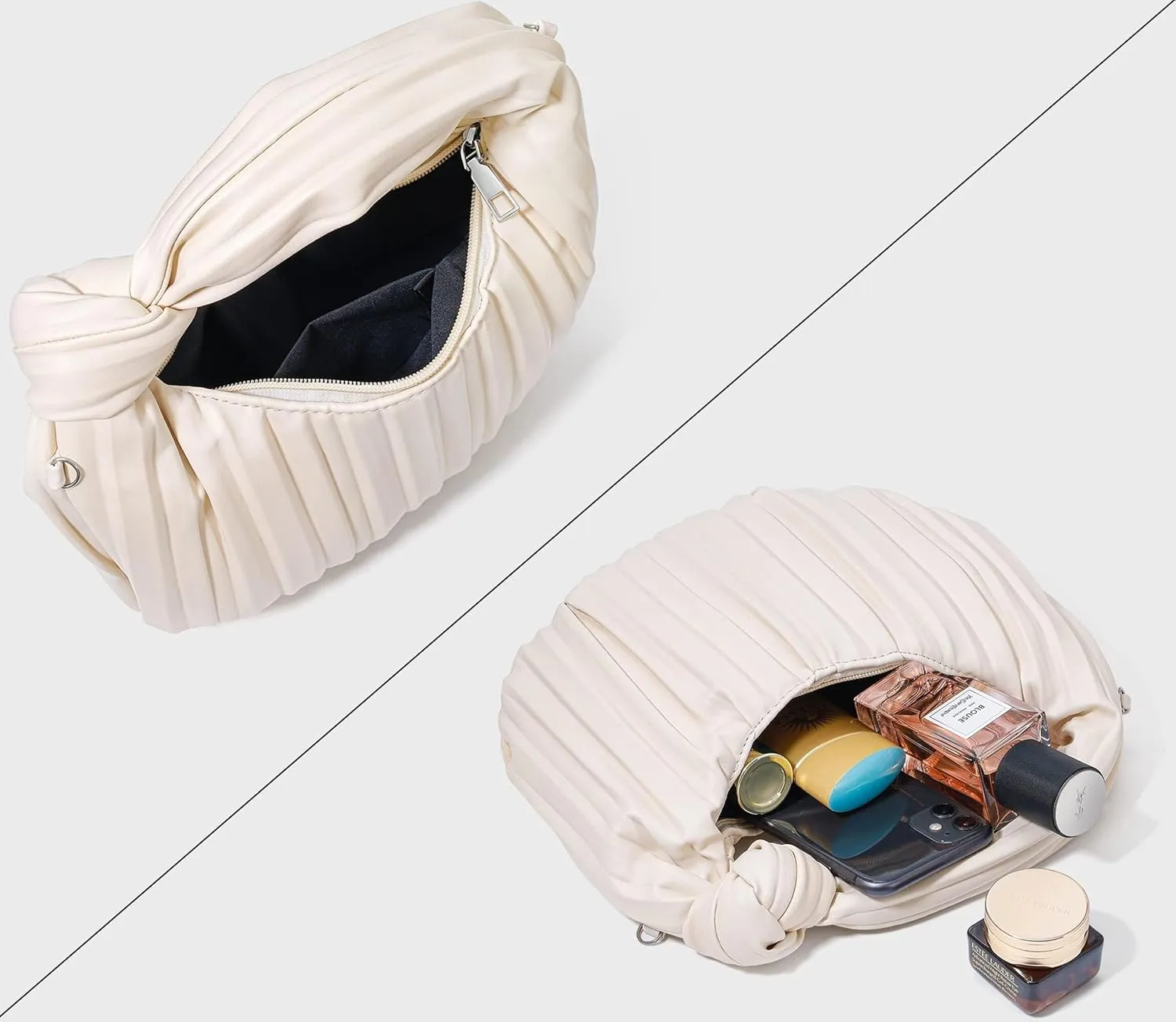 Women's Small Knotted Handbag Soft PU Leather Crossbody Dumpling Bag with Ruched Cloud Clutch Design