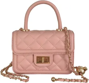 Women's Small Quilted Leather Crossbody Bag Mini Top Handle Shoulder Bag With Golden Chain