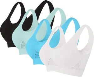 Women's Sport Bras 4PC with Breathable Stretchy Straps Mesh Panel Comfortable Supportive Workout Fitness Bralette
