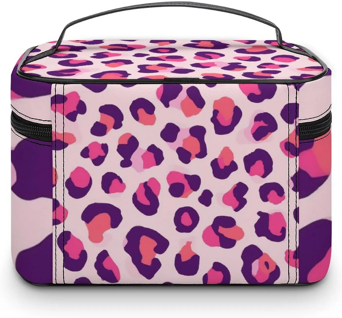 Women's Travel Makeup Bag, Large Capacity Cosmetic Organizer Case Cheetah Leopard Print Floral Pink Toiletry Bag with Zipper Pouch