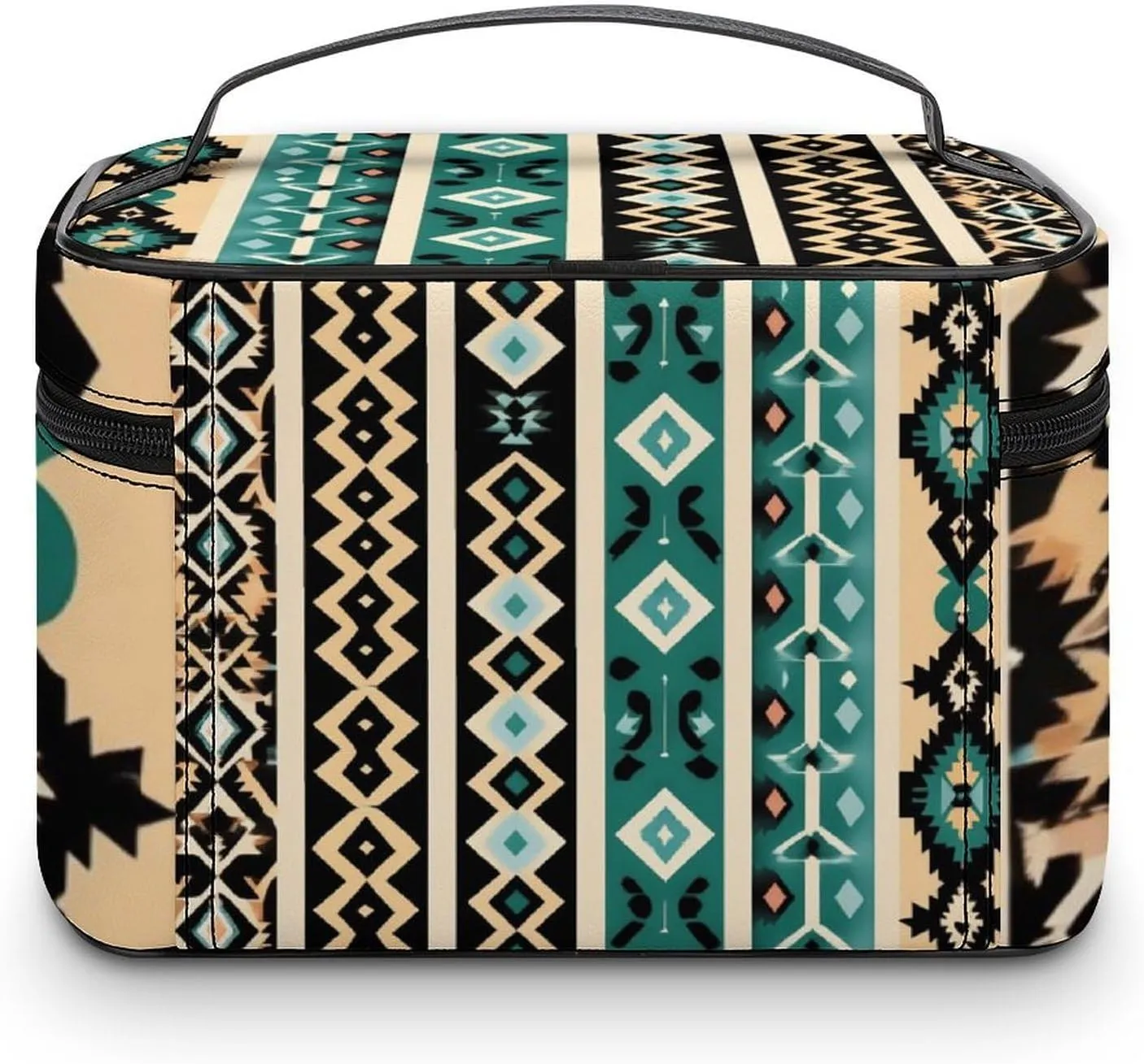 Women's Travel Makeup Bag, Large Capacity Cosmetic Organizer Case Tribal Navajo Aztec Geometric Ethnic Pattern Toiletry Bag with Zipper Pouch
