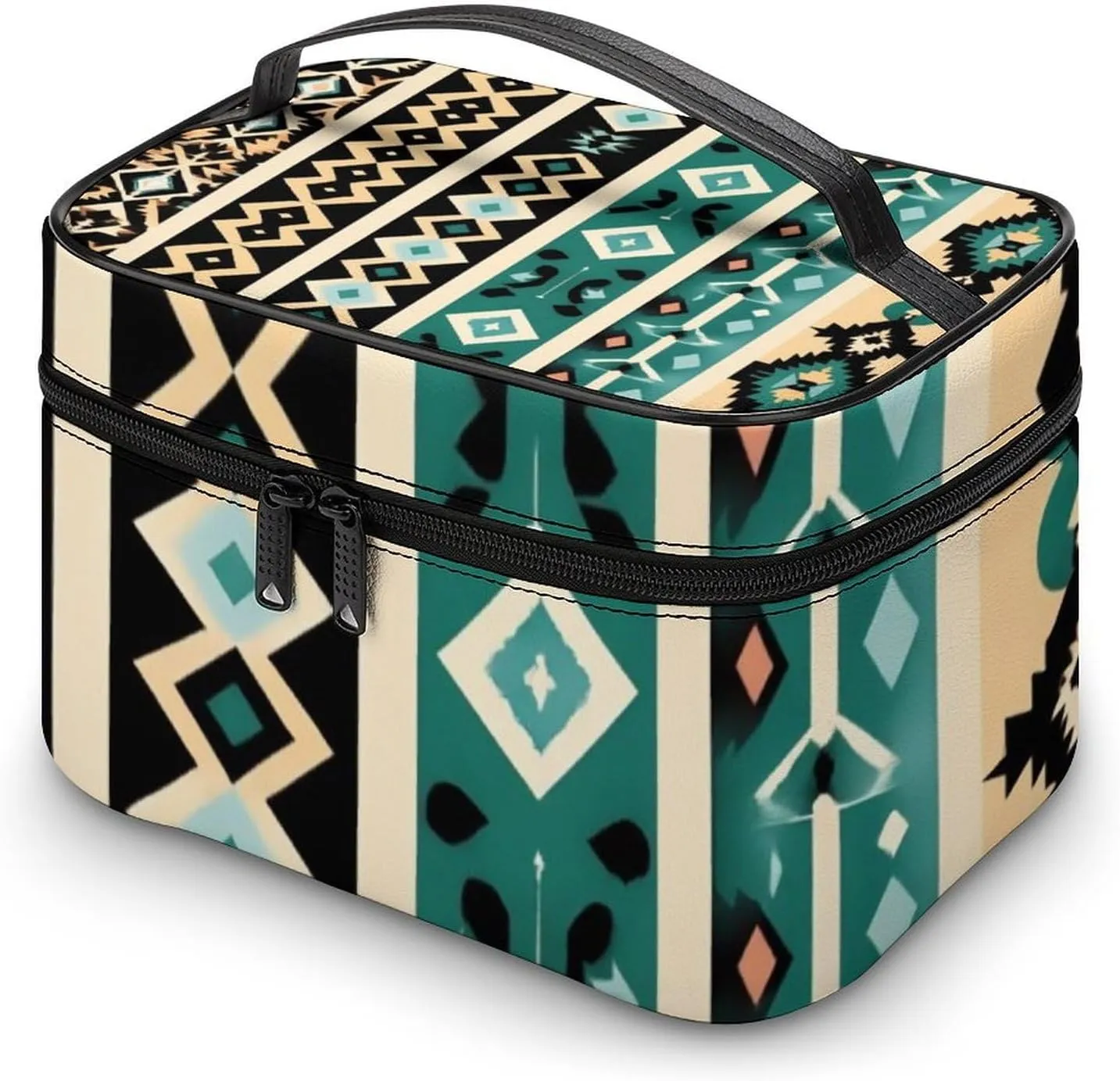 Women's Travel Makeup Bag, Large Capacity Cosmetic Organizer Case Tribal Navajo Aztec Geometric Ethnic Pattern Toiletry Bag with Zipper Pouch