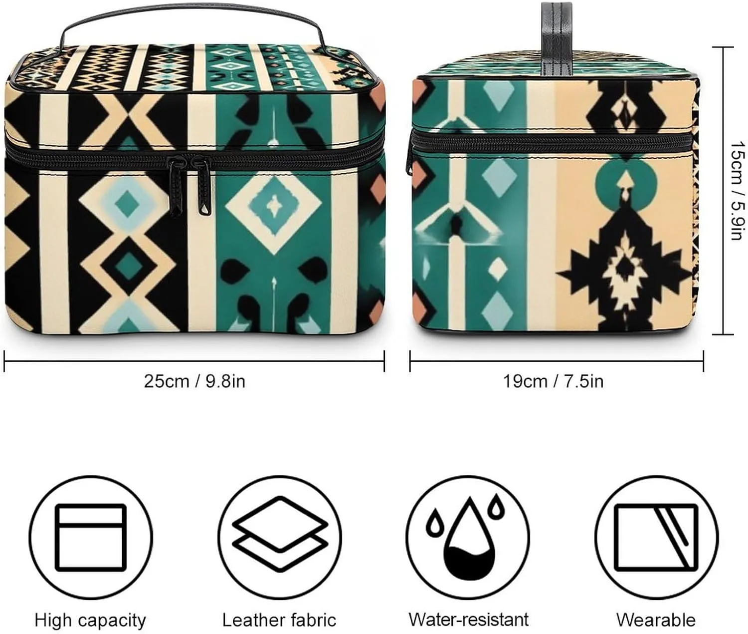 Women's Travel Makeup Bag, Large Capacity Cosmetic Organizer Case Tribal Navajo Aztec Geometric Ethnic Pattern Toiletry Bag with Zipper Pouch