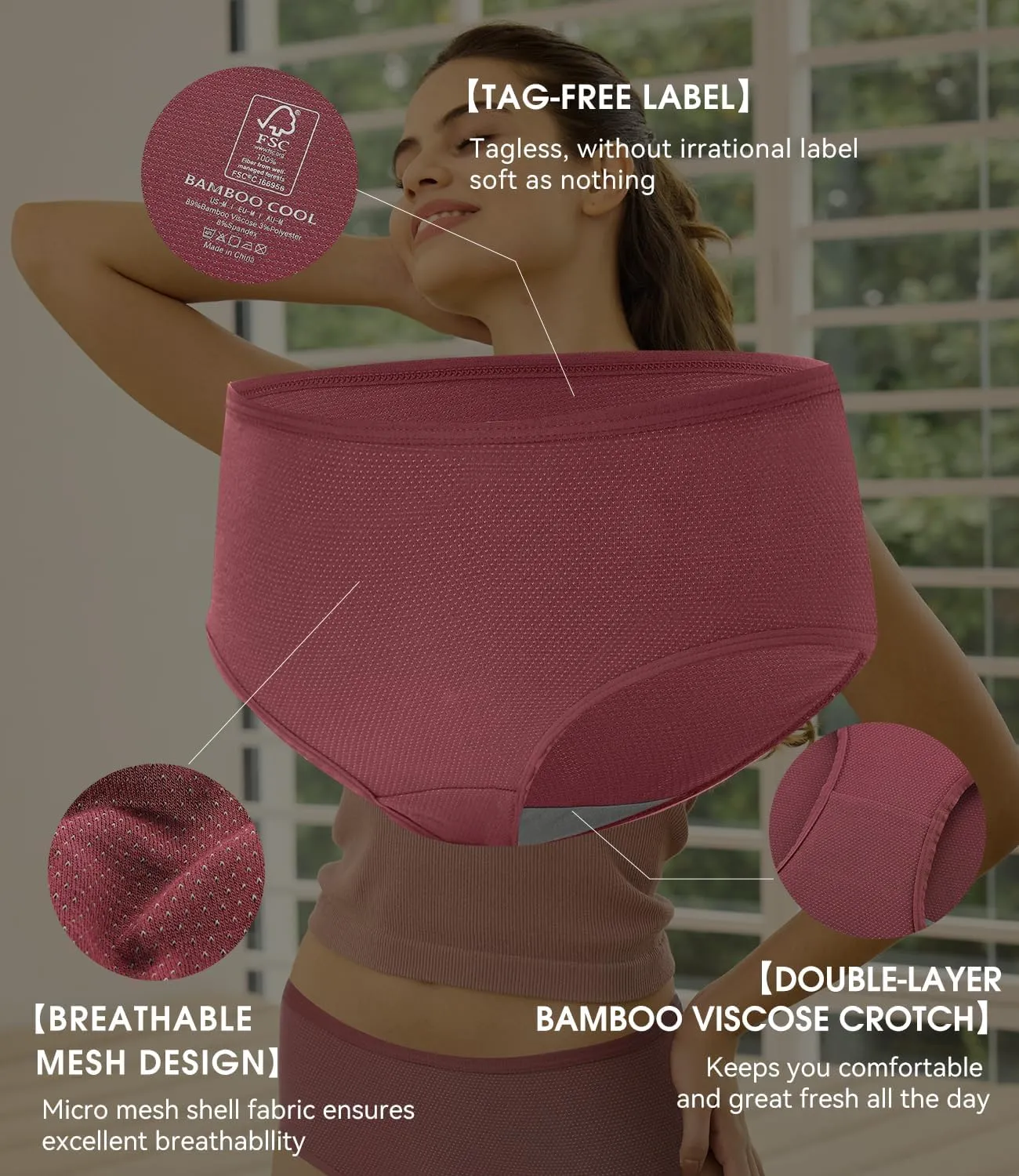 Womens Underwear Breathable Mesh Moisture-Wicking Briefs, Keeps You Cool, Soft & Lightweight Ladies Panties, 6-Pack