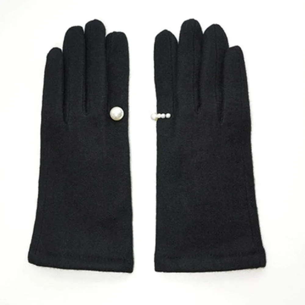 Women's Winter Warm Gloves Touch Screen Winter Pearl Warm Touch Screen Robe Women's Winter Cashmere Embroidered Thickness Driving Gloves (E) (A)