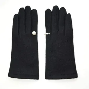 Women's Winter Warm Gloves Touch Screen Winter Pearl Warm Touch Screen Robe Women's Winter Cashmere Embroidered Thickness Driving Gloves (E) (A)