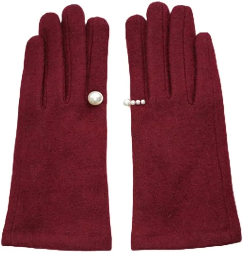 Women's Winter Warm Gloves Touch Screen Winter Pearl Warm Touch Screen Robe Women's Winter Cashmere Embroidered Thickness Driving Gloves (E) (B)