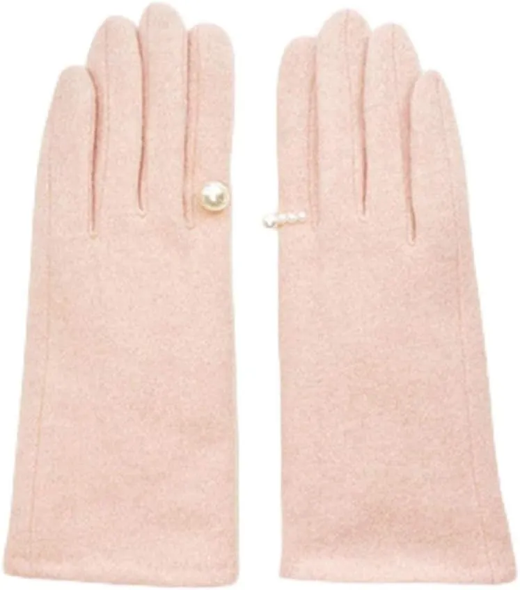 Women's Winter Warm Gloves Touch Screen Winter Pearl Warm Touch Screen Robe Women's Winter Cashmere Embroidered Thickness Driving Gloves (E) (C)