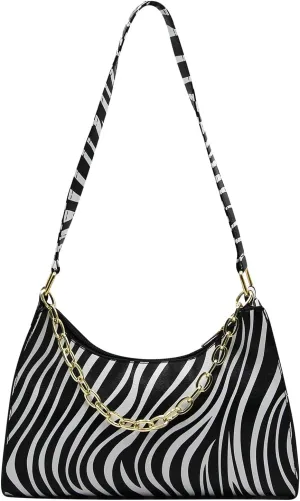 Women's Zebra Print Tote Shoulder Bag Leather Top Handle Purse Travel Handbag Clutch Wallet with Chain