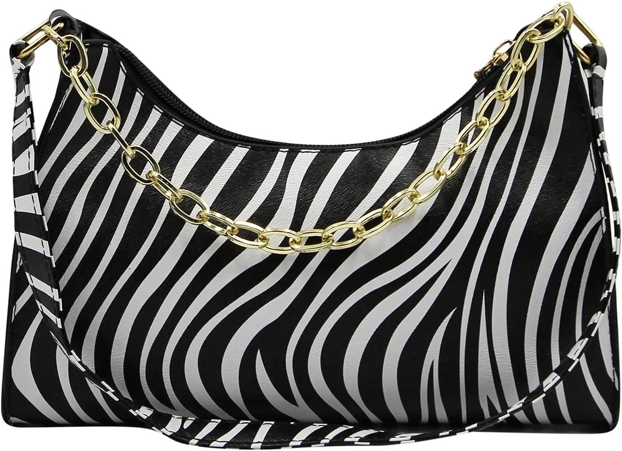 Women's Zebra Print Tote Shoulder Bag Leather Top Handle Purse Travel Handbag Clutch Wallet with Chain