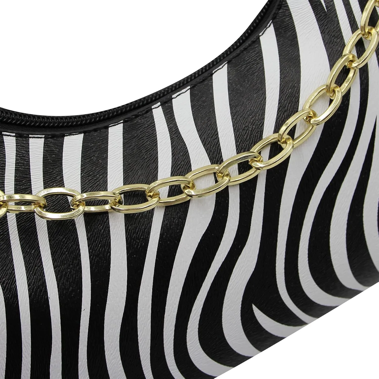 Women's Zebra Print Tote Shoulder Bag Leather Top Handle Purse Travel Handbag Clutch Wallet with Chain