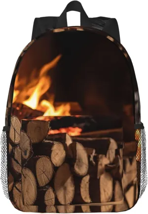 Wood on Fireplace Print Backpack for Women Men Lightweight Laptop Backpacks Travel Laptop Bag Casual Daypack
