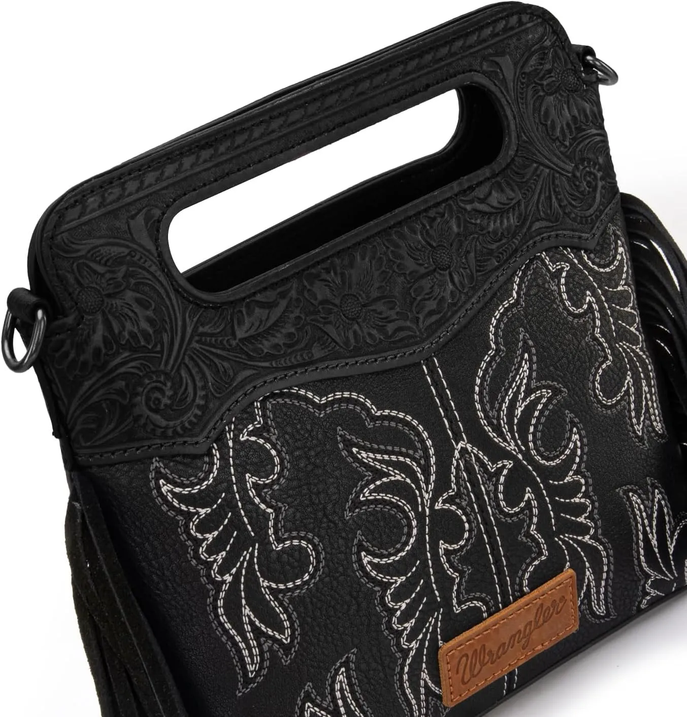 Wrangler Top Handle Handbags Western Fringe Crossbody Bag for Women Embroidered Boot Scroll Ladies Handbag