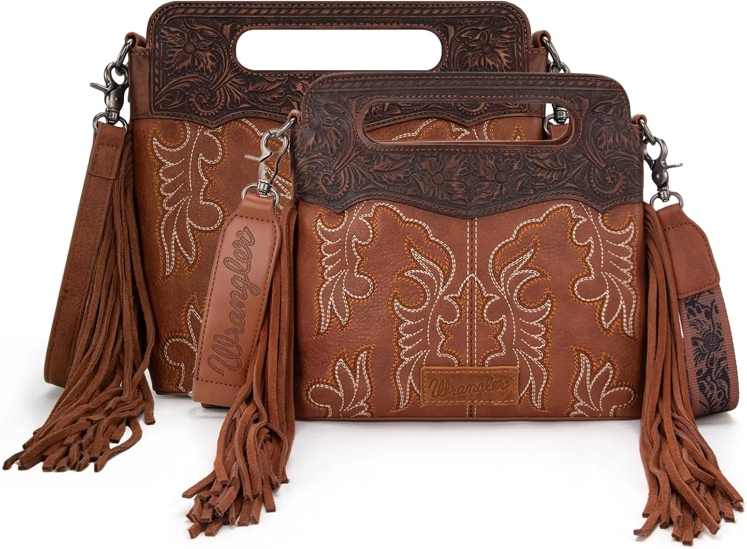 Wrangler Top Handle Handbags Western Fringe Crossbody Bag for Women Embroidered Boot Scroll Ladies Handbag