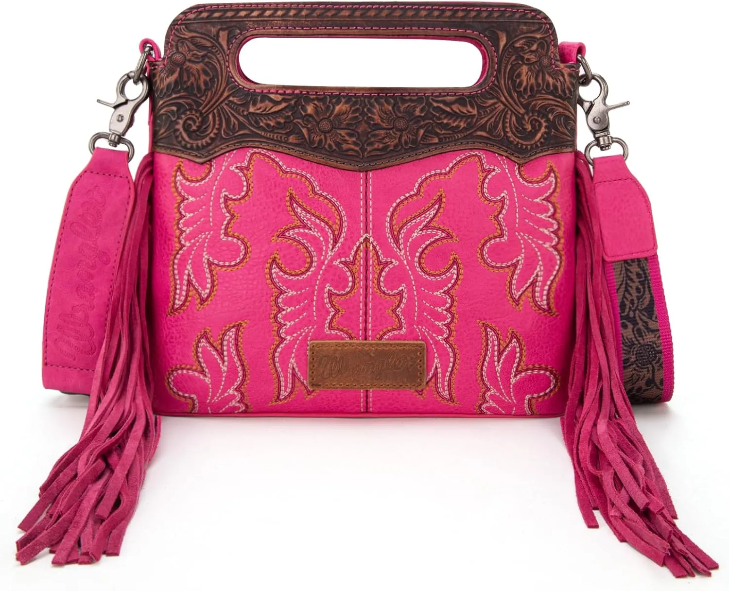Wrangler Top Handle Handbags Western Fringe Crossbody Bag for Women Embroidered Boot Scroll Ladies Handbag