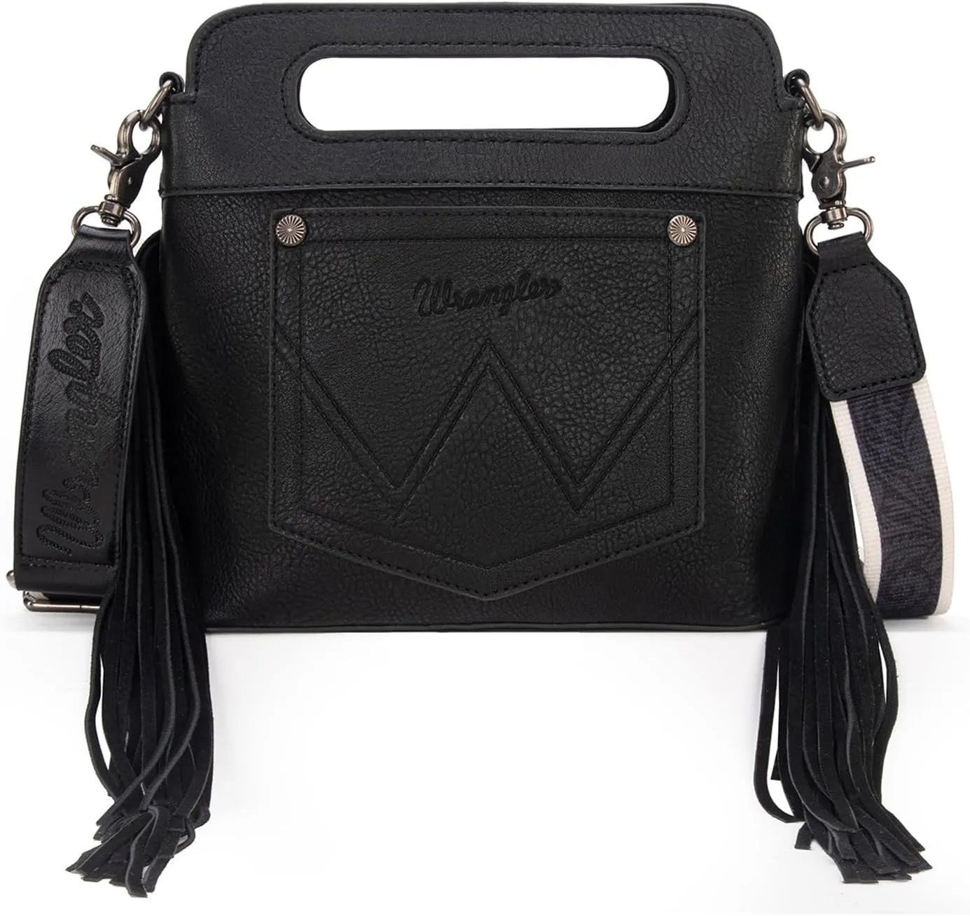 Wrangler Top Handle Handbags Western Fringe Crossbody Bag for Women Embroidered Boot Scroll Ladies Handbag