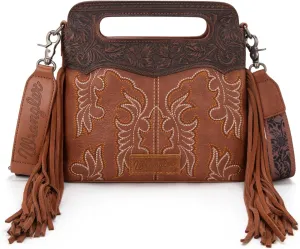 Wrangler Top Handle Handbags Western Fringe Crossbody Bag for Women Embroidered Boot Scroll Ladies Handbag