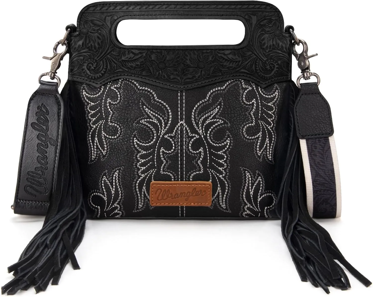 Wrangler Top Handle Handbags Western Fringe Crossbody Bag for Women Embroidered Boot Scroll Ladies Handbag
