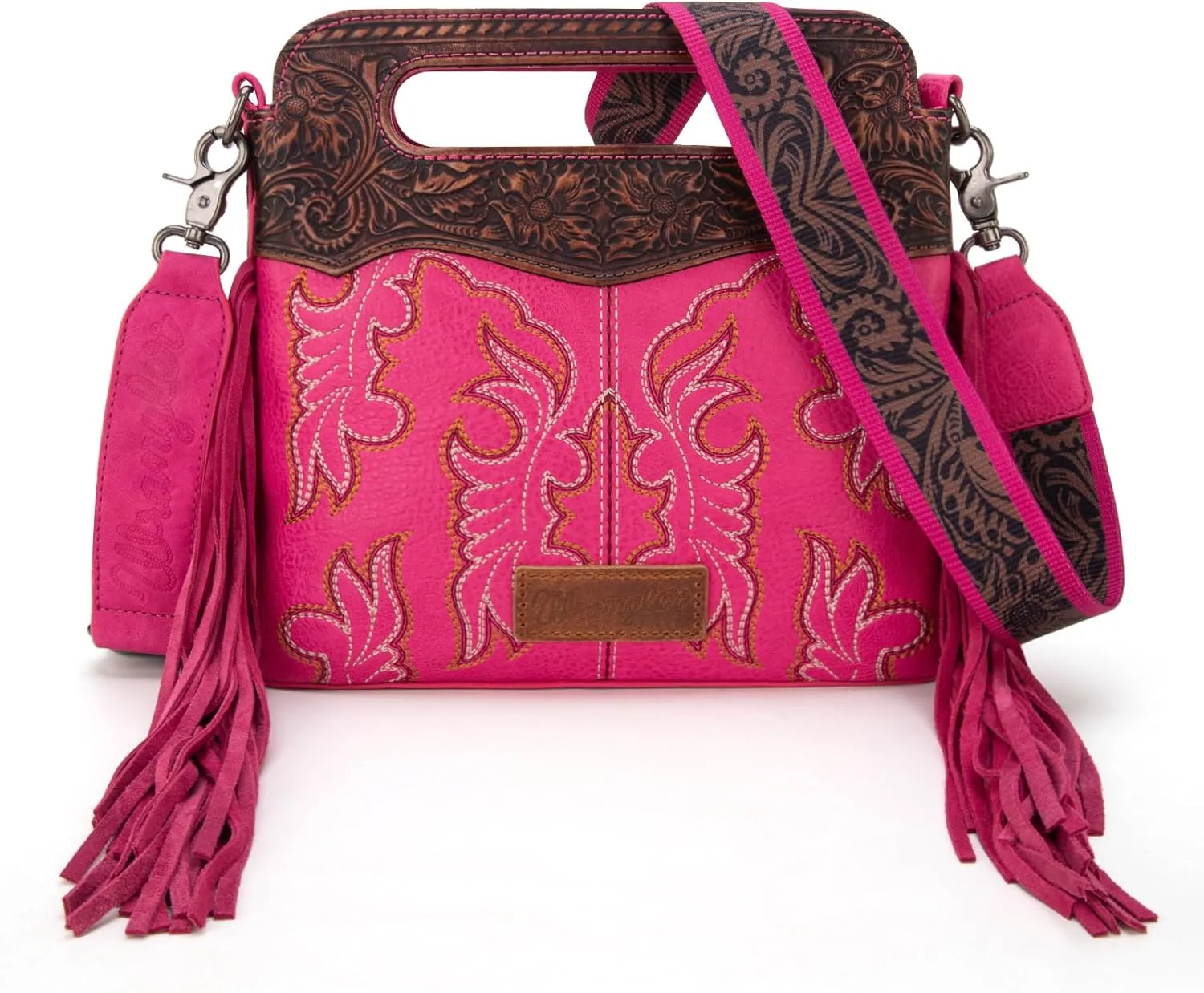 Wrangler Top Handle Handbags Western Fringe Crossbody Bag for Women Embroidered Boot Scroll Ladies Handbag