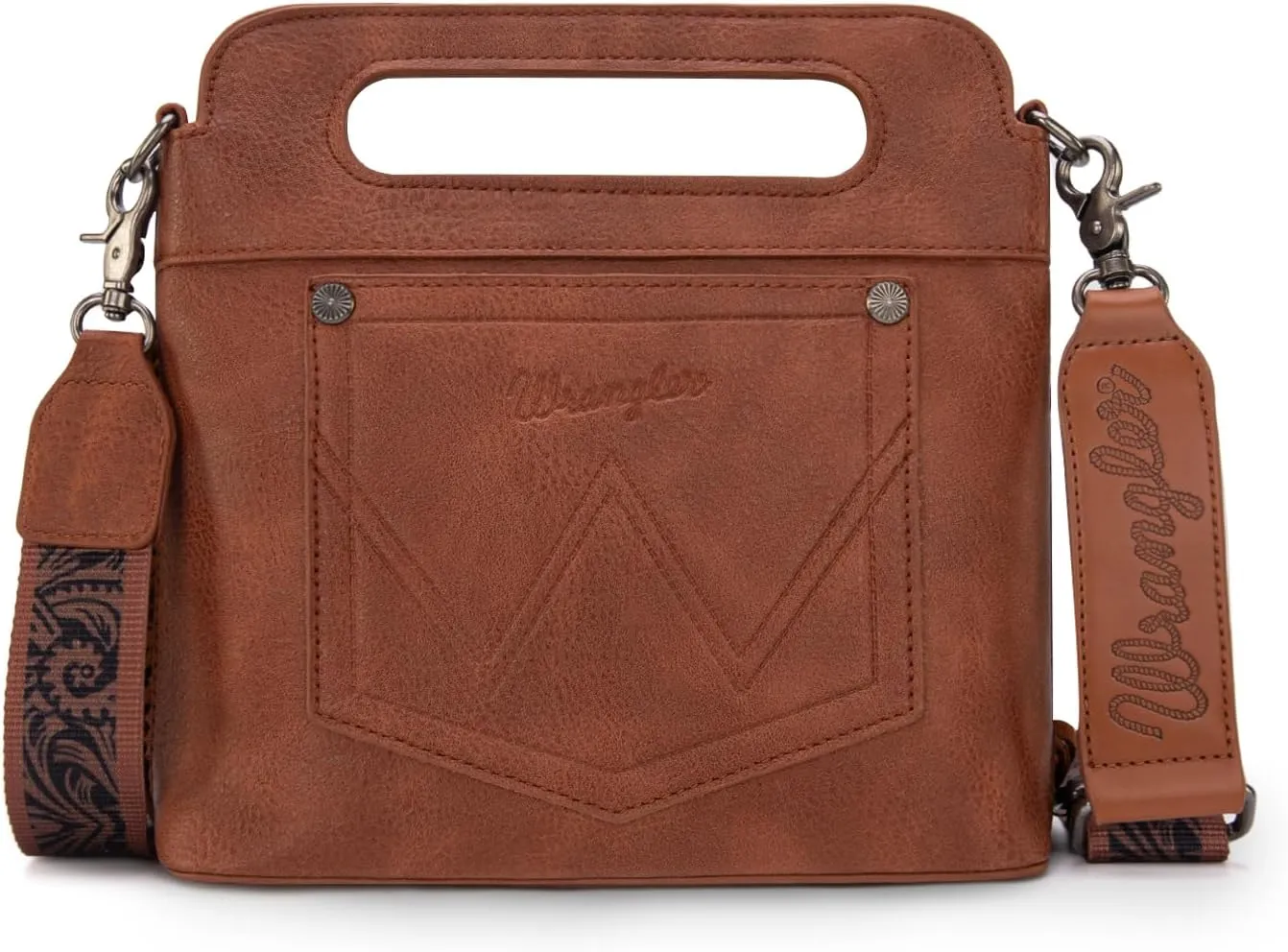 Wrangler Top Handle Handbags Western Fringe Crossbody Bag for Women Embroidered Boot Scroll Ladies Handbag
