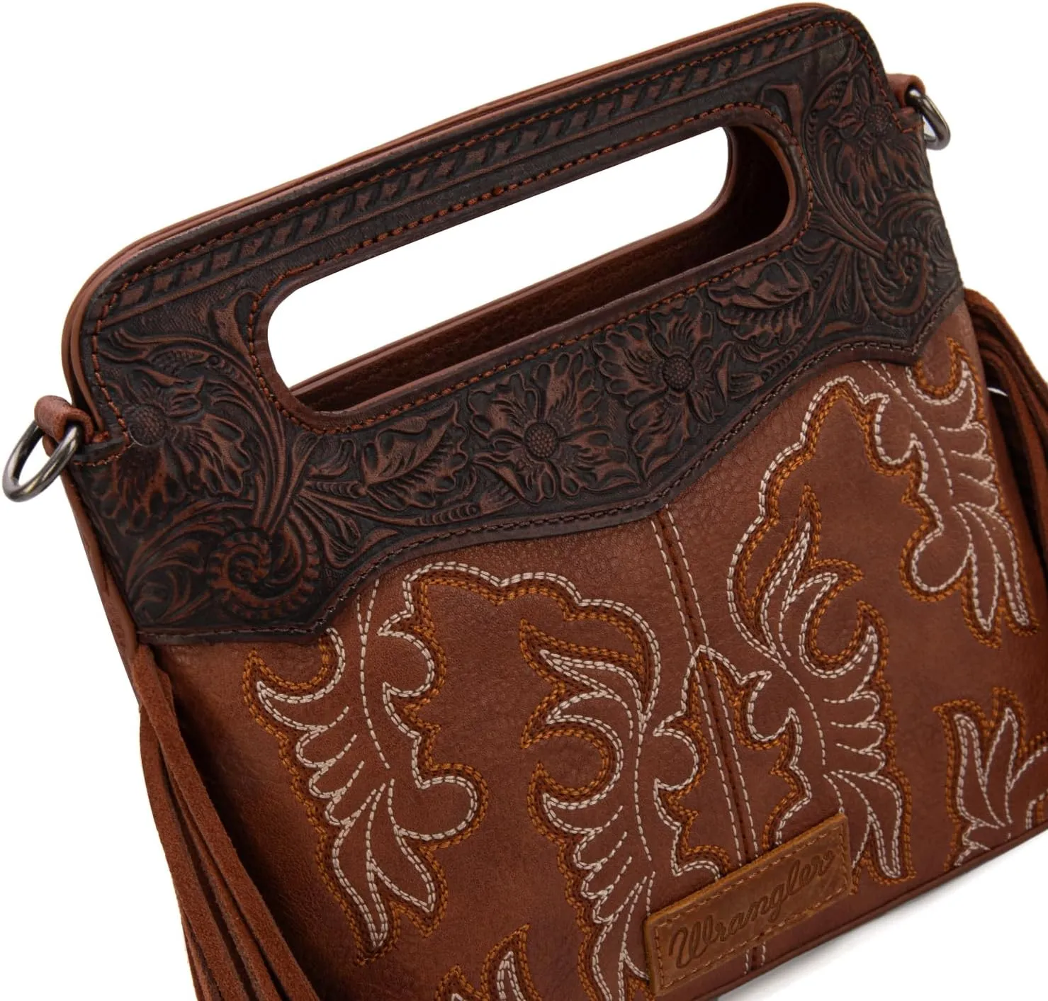 Wrangler Top Handle Handbags Western Fringe Crossbody Bag for Women Embroidered Boot Scroll Ladies Handbag