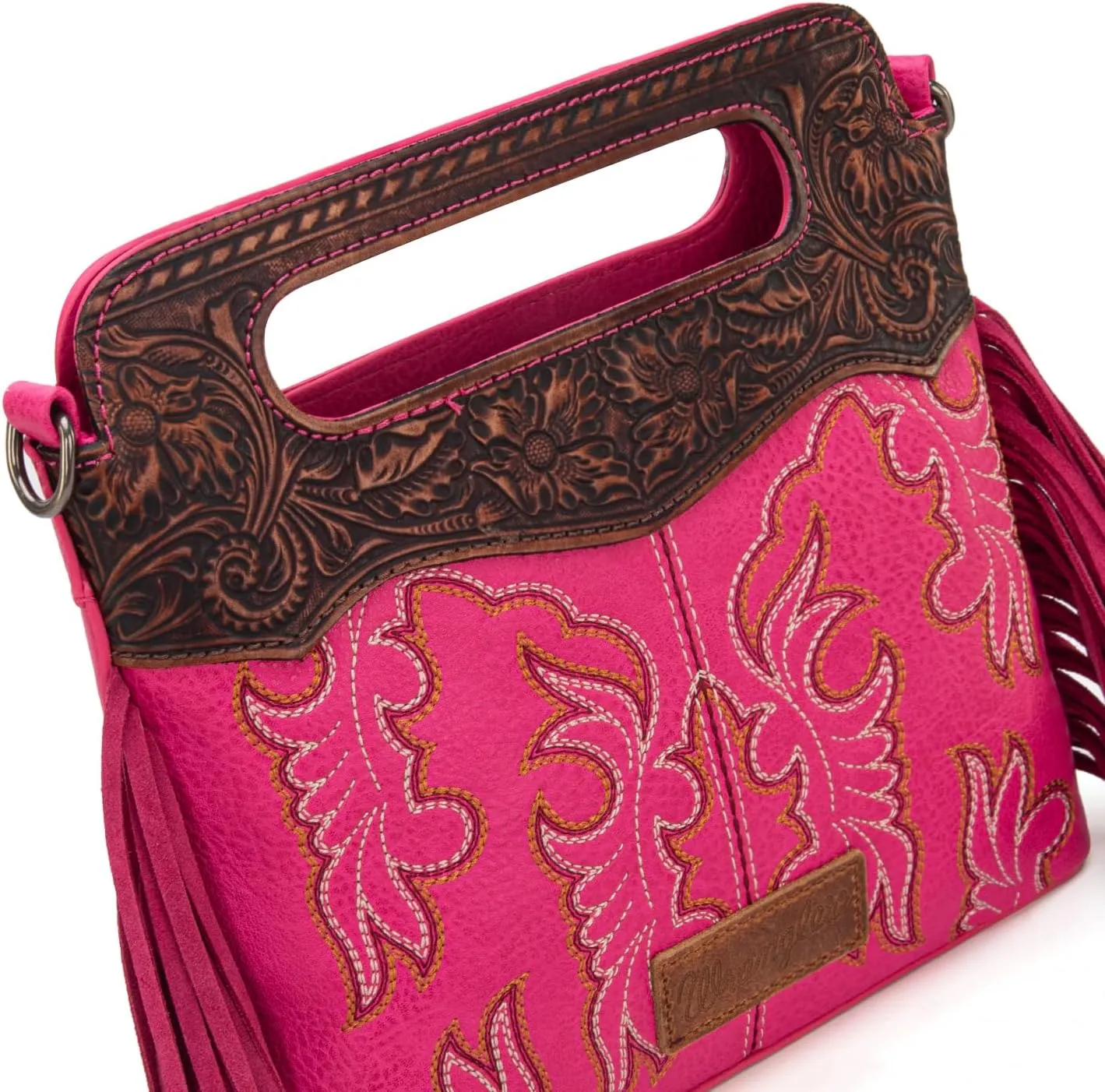 Wrangler Top Handle Handbags Western Fringe Crossbody Bag for Women Embroidered Boot Scroll Ladies Handbag