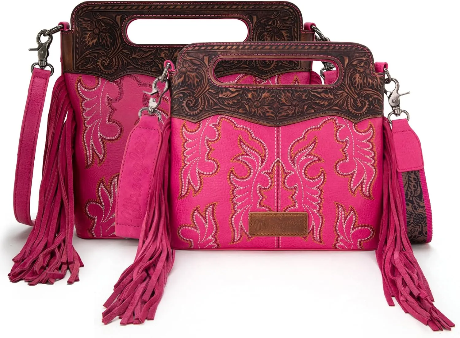 Wrangler Top Handle Handbags Western Fringe Crossbody Bag for Women Embroidered Boot Scroll Ladies Handbag
