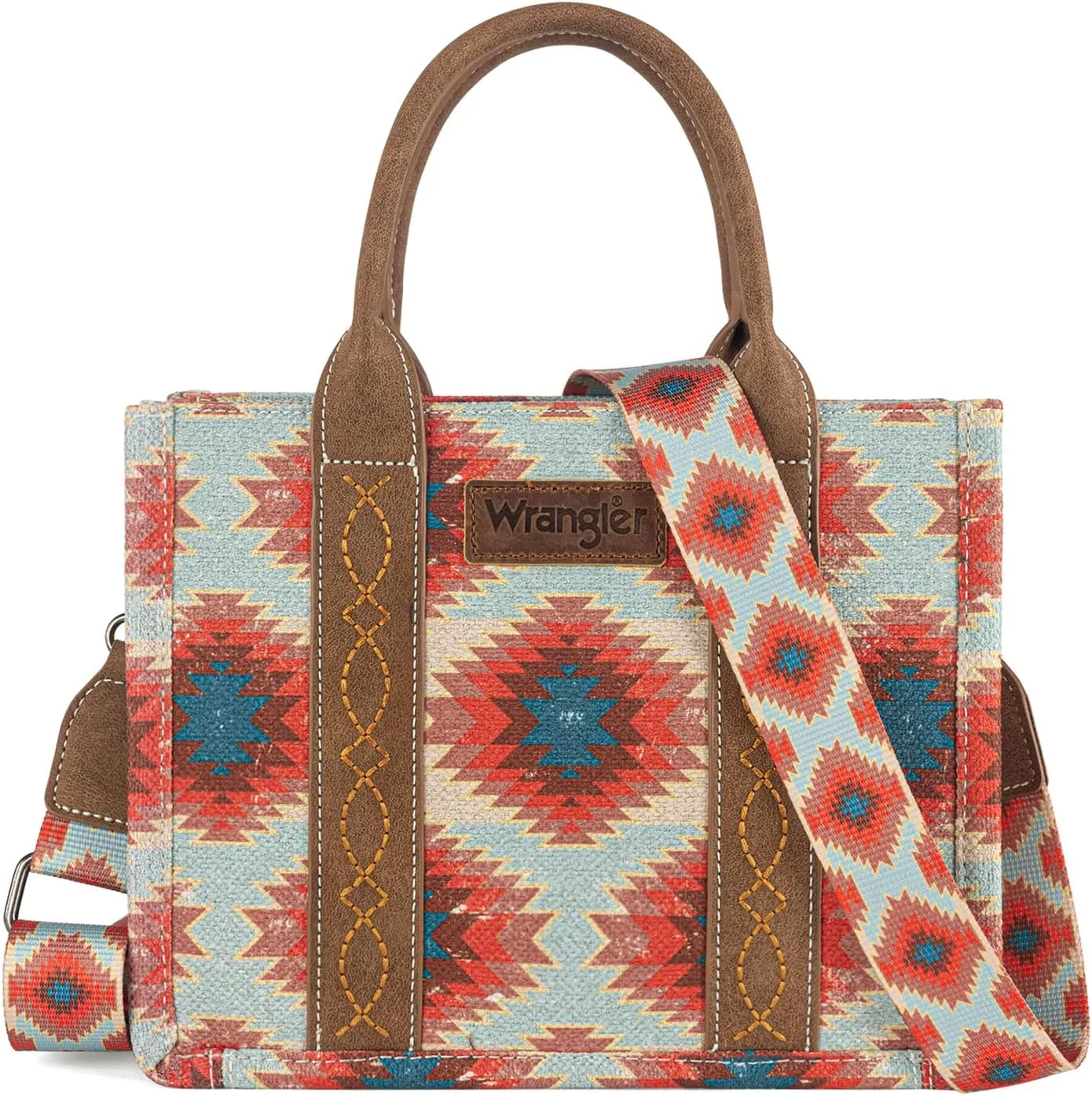Wrangler Tote Bag for Women Aztec Shoulder Purses Western Handbags Boho Satchel Top-Handle with Distressed Look