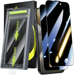 WSKEN 24° Privacy Screen Protector for iPhone 15 Pro Max (6.7 inch), [Zero Bubble][Auto Dust-Elimination] Anti Spy Tempered Glass [Anti-Reflective] Diamonds Hard HD Anti Peep Film - 2 Pack