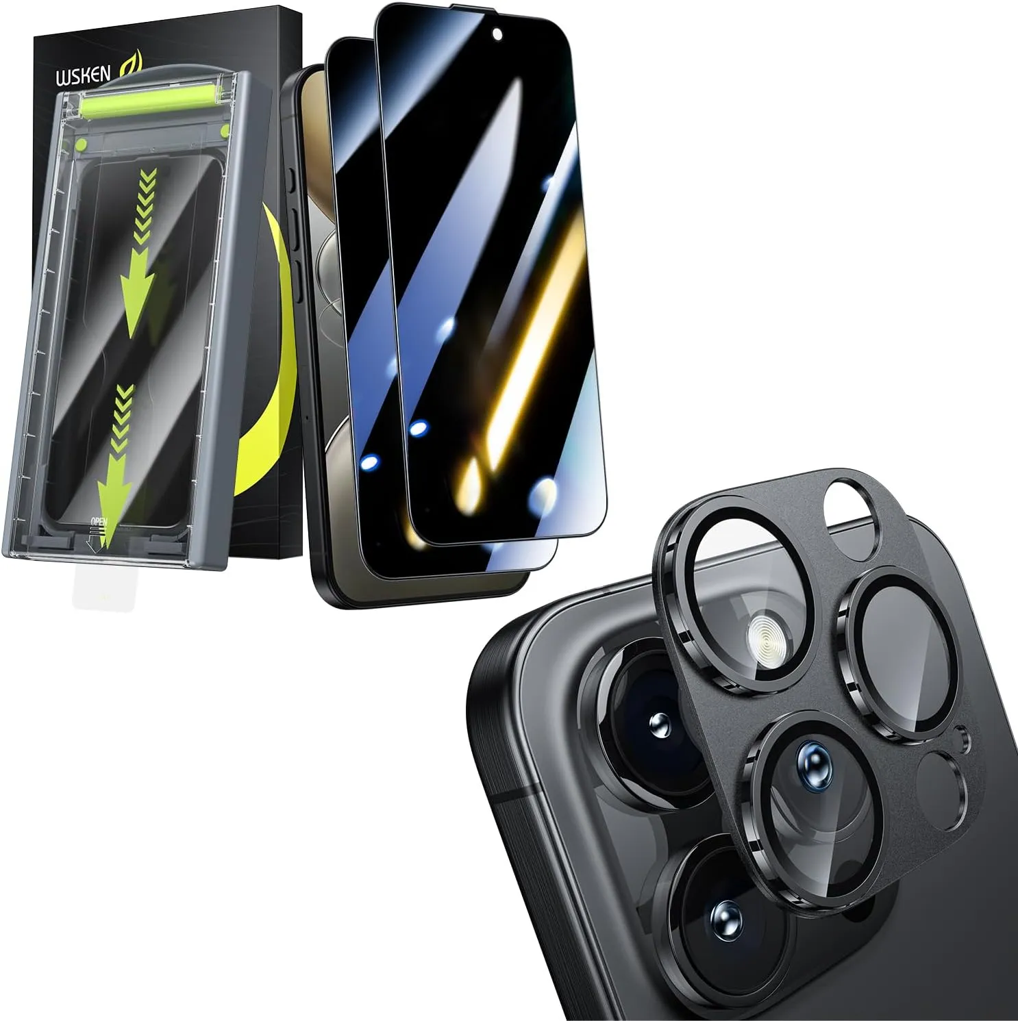 WSKEN 2PCS Privacy Screen Protector   Metal Camera Lens Protector for iPhone 16 Pro Max