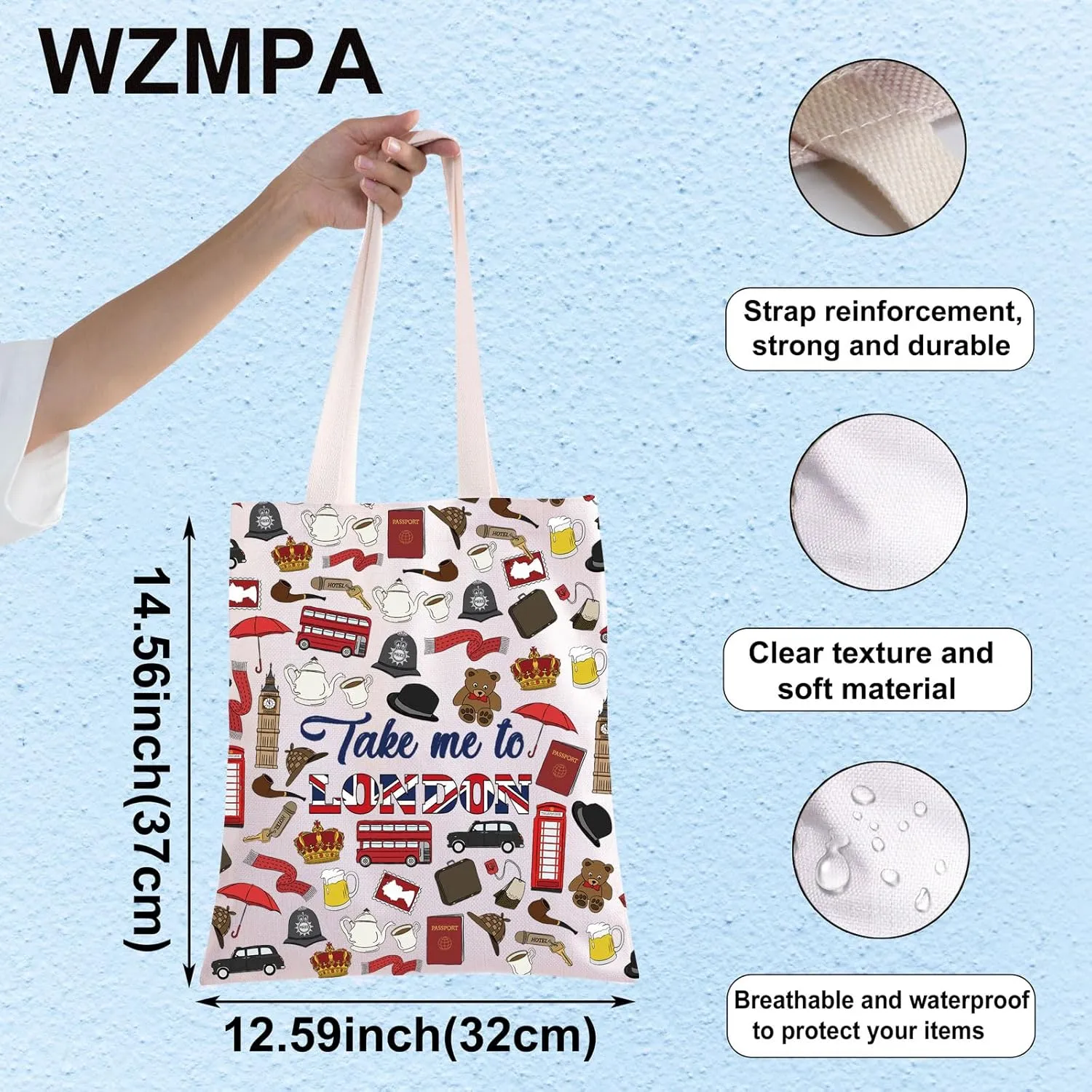WZMPA England London Travel Makeup Bag London Travel Gift Take Me To London Zipper Pouch Bag British Theme Travel Merchandise (Take London TG)