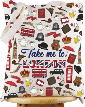 WZMPA England London Travel Makeup Bag London Travel Gift Take Me To London Zipper Pouch Bag British Theme Travel Merchandise (Take London TG)