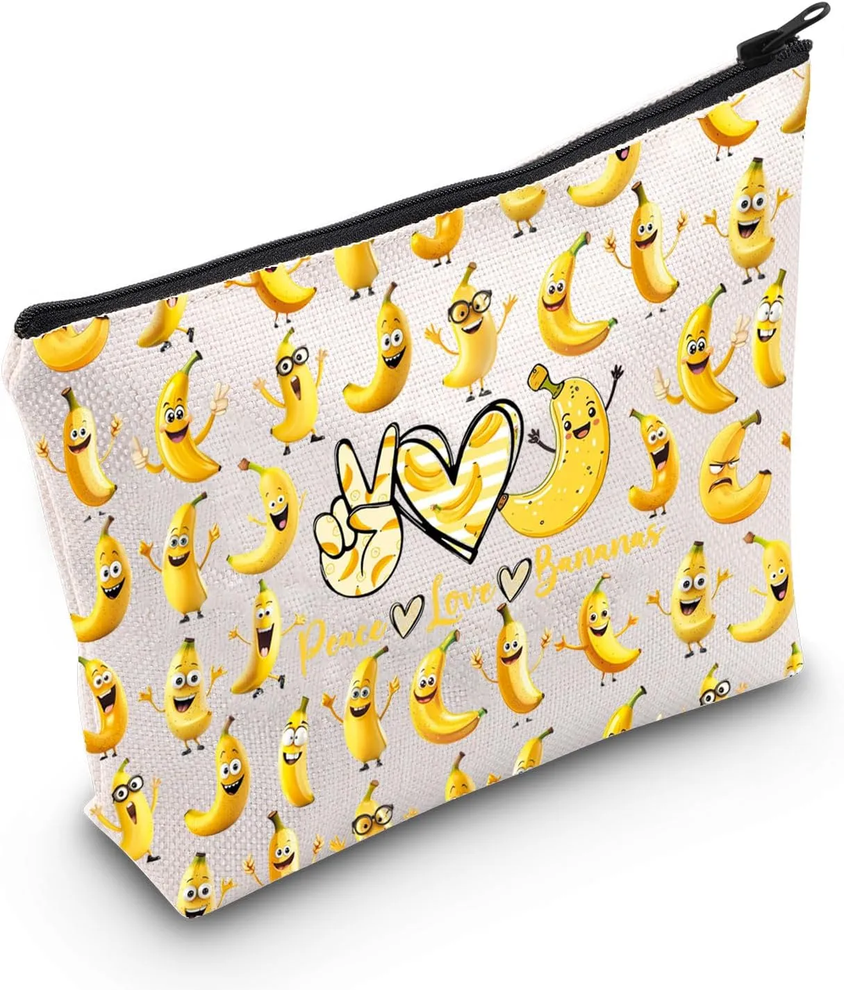 WZMPA Funny Banana Cosmetic Makeup Bag Banana Lover Gift Peace Love Banana Makeup Zipper Pouch Bag Fruit Lover Gift (Peace Banana F)