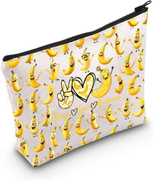 WZMPA Funny Banana Cosmetic Makeup Bag Banana Lover Gift Peace Love Banana Makeup Zipper Pouch Bag Fruit Lover Gift (Peace Banana F)