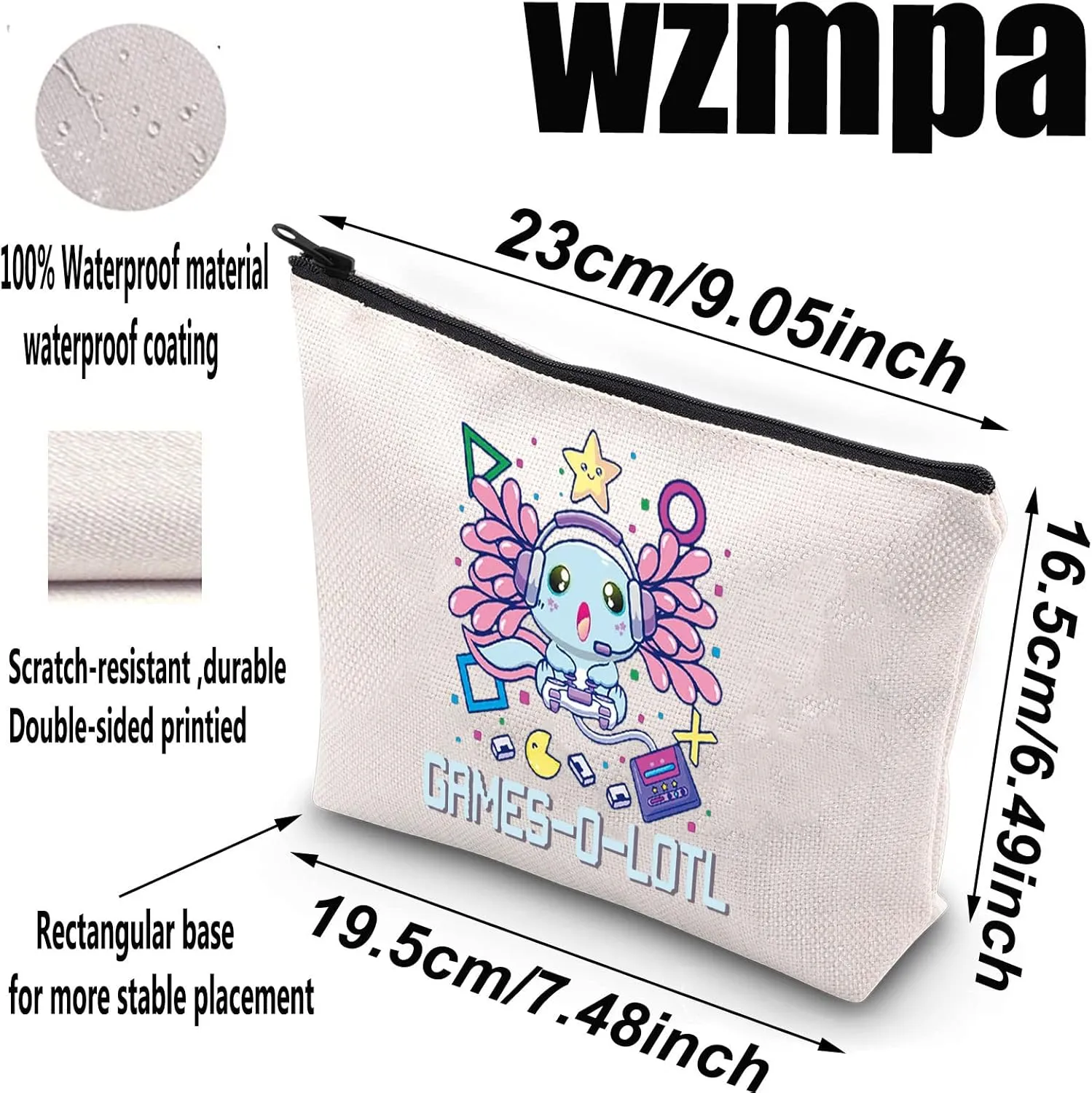 WZMPA Gamer Axolotl Cosmetic Makeup Bag Axolotl Lover Gift Gamesolotl Video Games Lizard Makeup Zipper Pouch Bag For Women Girls (Gamer Axolotl)