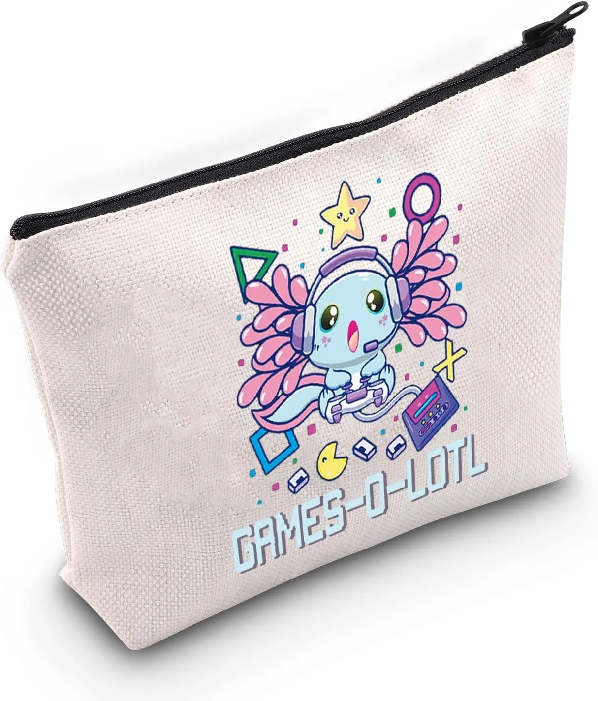 WZMPA Gamer Axolotl Cosmetic Makeup Bag Axolotl Lover Gift Gamesolotl Video Games Lizard Makeup Zipper Pouch Bag For Women Girls (Gamer Axolotl)