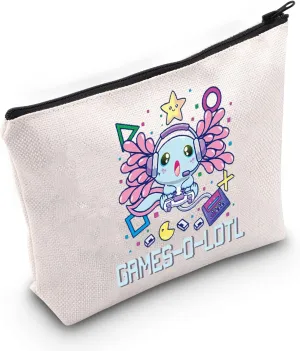 WZMPA Gamer Axolotl Cosmetic Makeup Bag Axolotl Lover Gift Gamesolotl Video Games Lizard Makeup Zipper Pouch Bag For Women Girls (Gamer Axolotl)