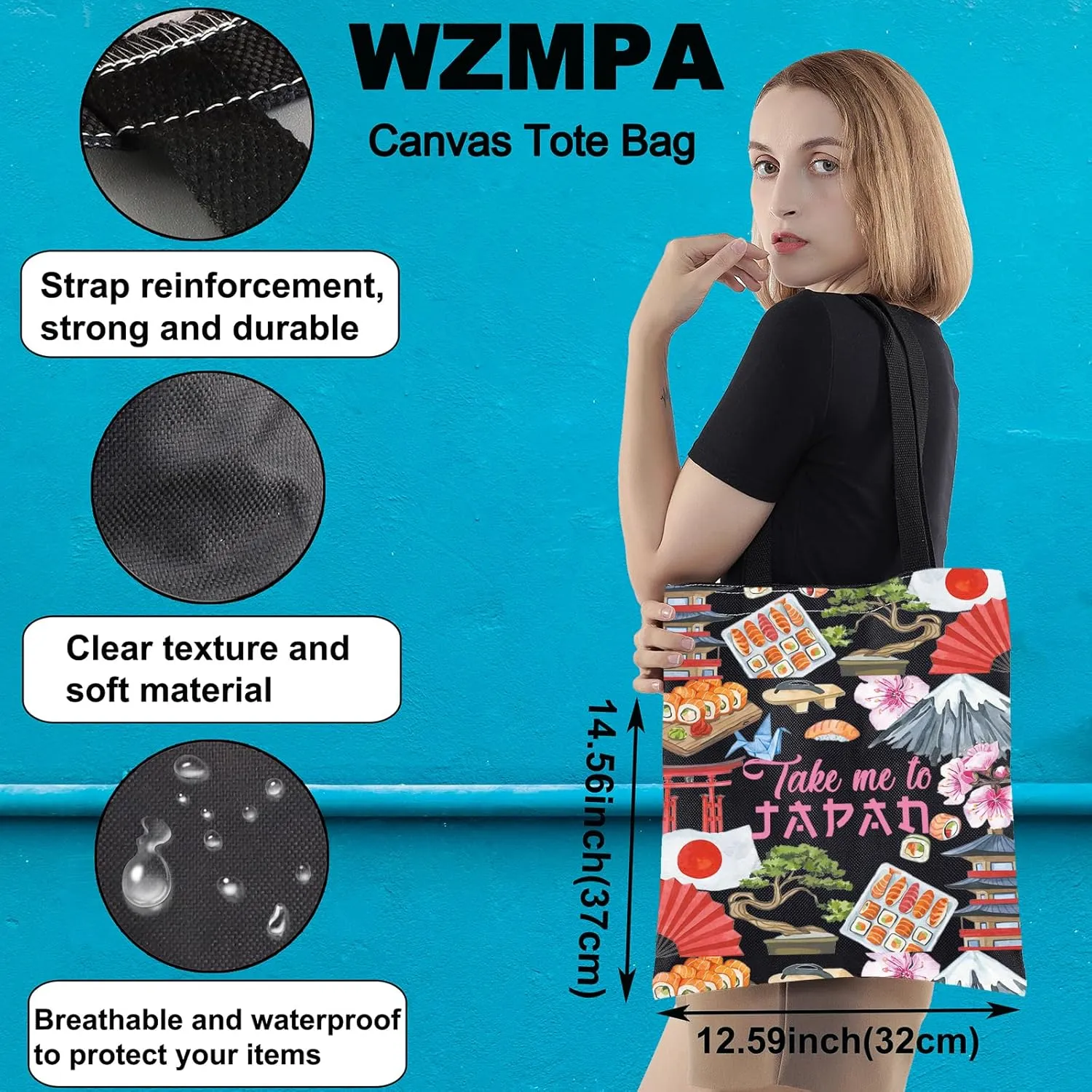 WZMPA Travel Cosmetic Bag Japan Souvenir Gift Zipper Pouch Japanese Culture Gift (Take Japan Bl TG)