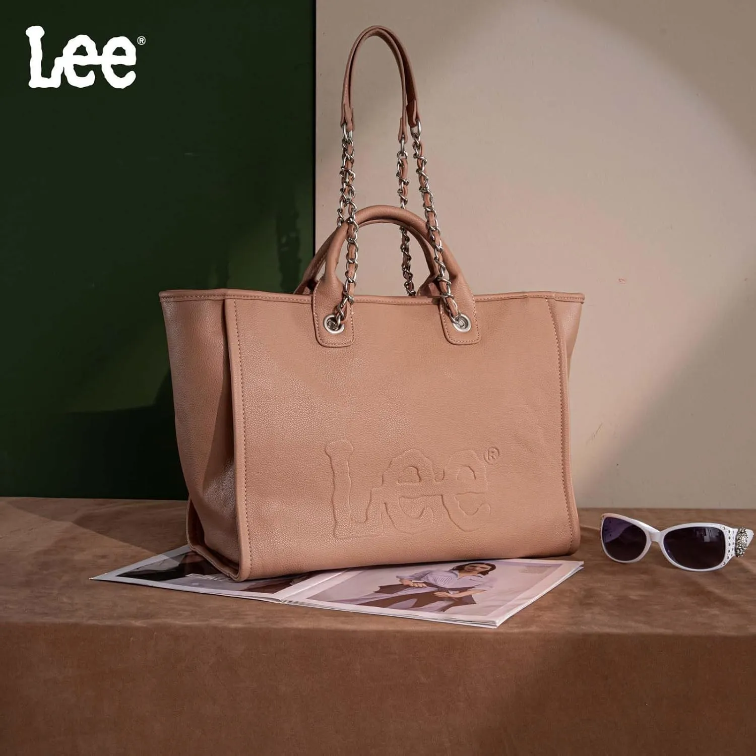 x Lee Large Shoulder Tote Bag for Women Vegan Leather Top-Handle Bag